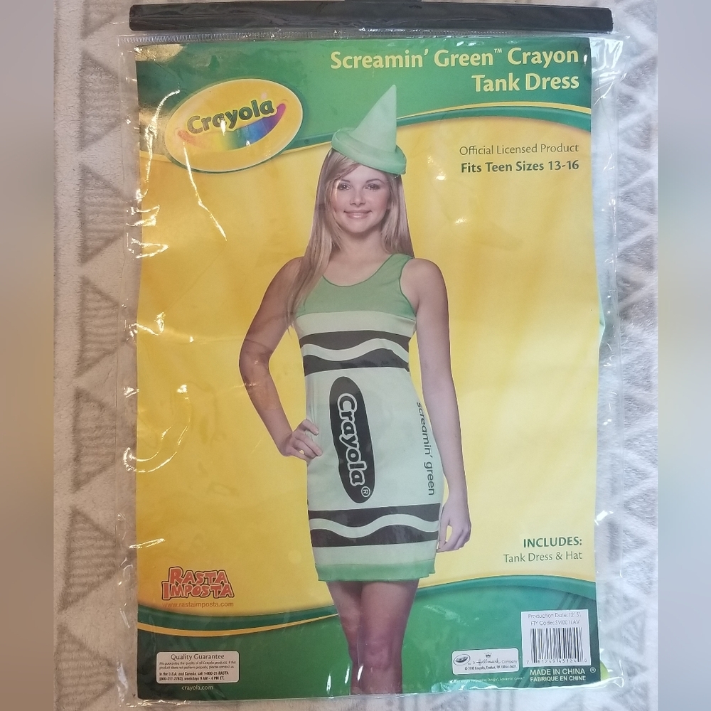 Screamin' Green Crayon Tank Dress and Hat teen size 13-16